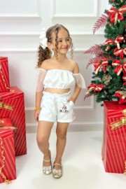 Conjunto Infantil Cropped Tule e Short