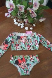 Biquni Cropped Infantil Manga Longa